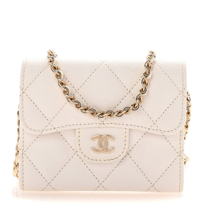 Chanel Caviar Quilted Flap Card Holder On Chain White 1 of 15