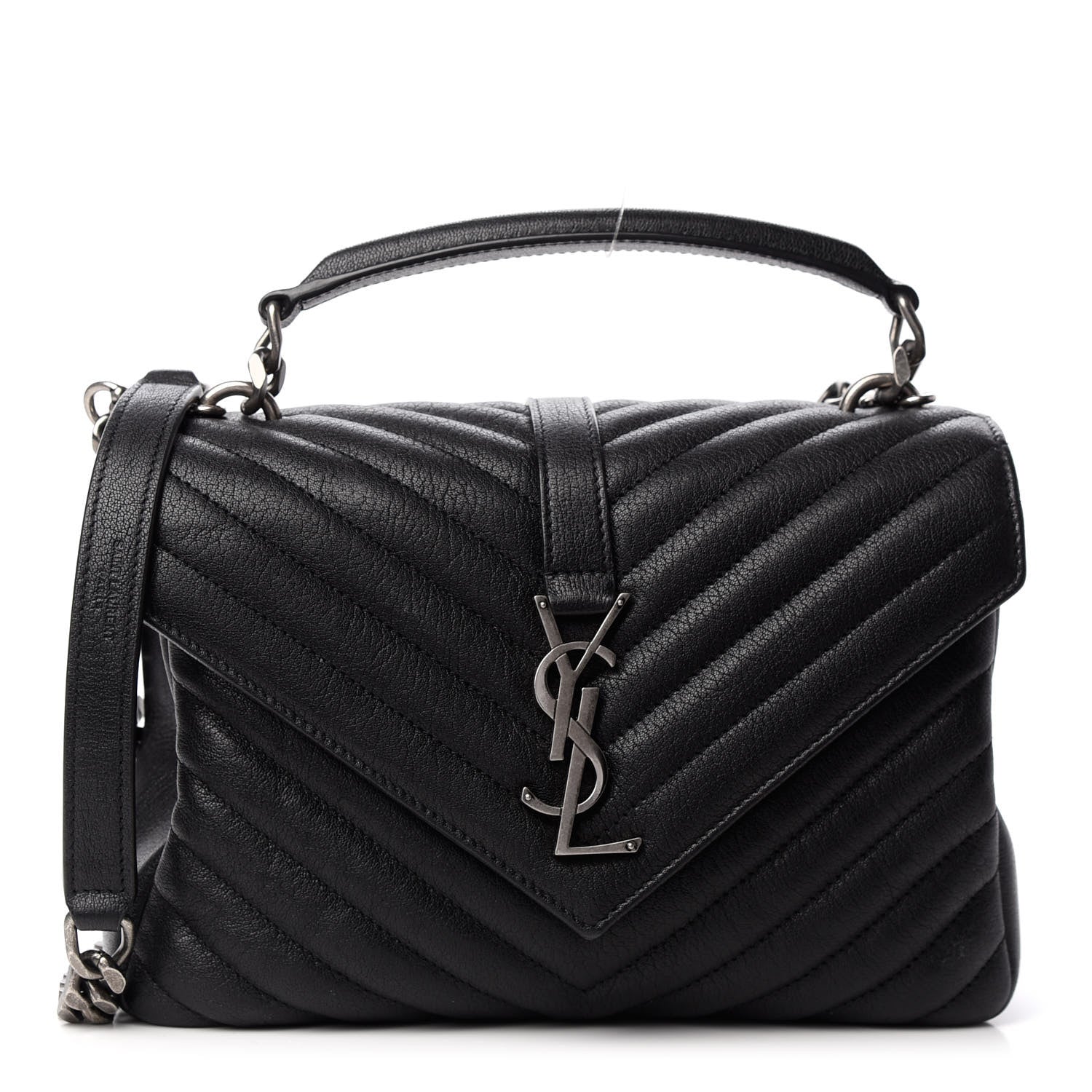 Saint Laurent Sheepskin Matelasse Chevron Monogram Medium College Bag Black 1 of 9