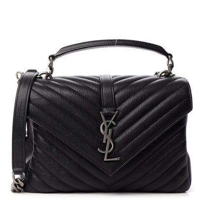 Saint Laurent Sheepskin Matelasse Chevron Monogram Medium College Bag Black 1 of 9