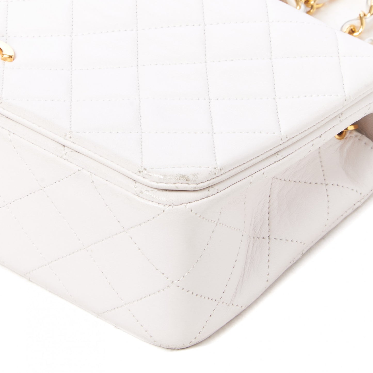 Lambskin Quilted Small Single Flap White