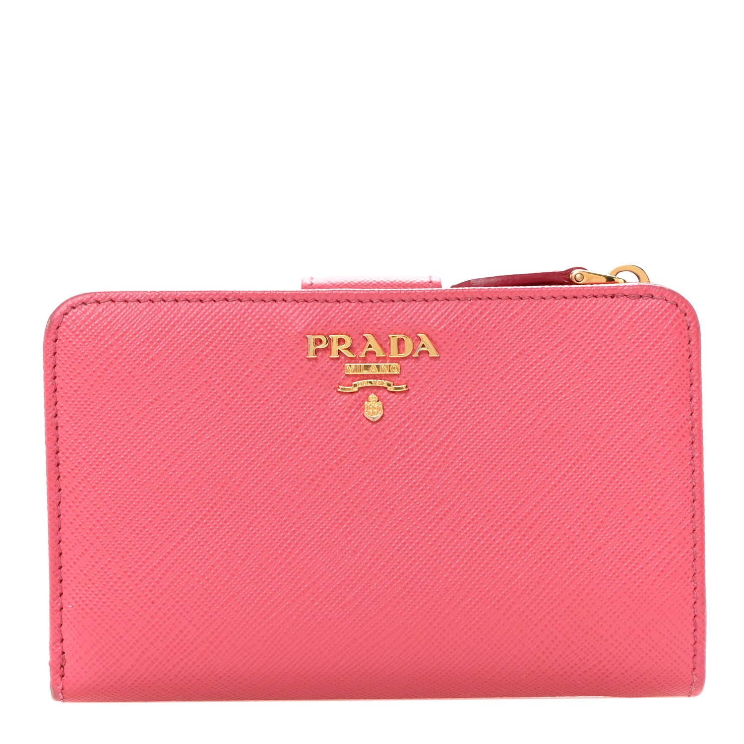 【美品】PRADA ケース 1MM268 PEONIA Prada Saffiano Metal Compact Wallet Peonia Begonia 1667644
