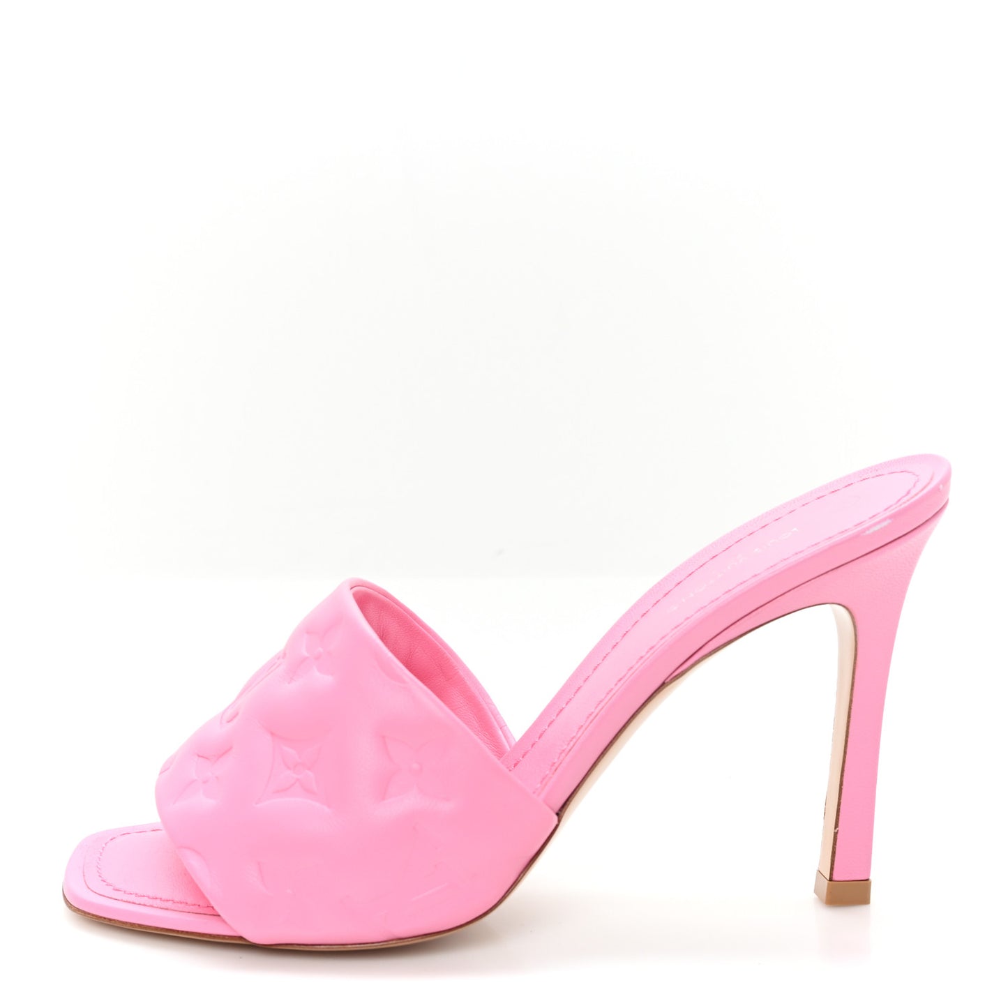 Lambskin Embossed Monogram Revival Mid Heel Mules 38 Rose Pop
