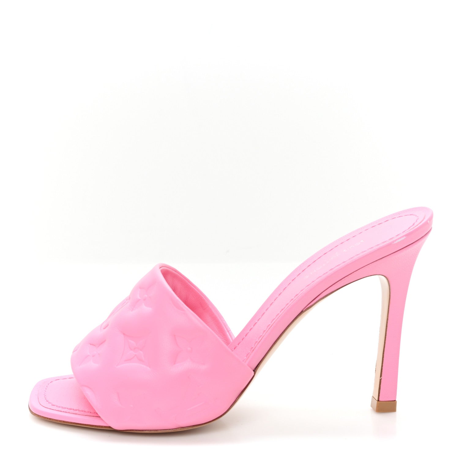 Louis Vuitton Lambskin Embossed Monogram Revival Mid Heel Mules 38 Rose Pop 1 of 9