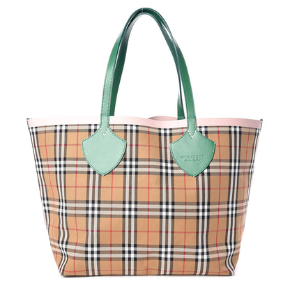 Burberry Vintage Check Large The Giant Reversible Tote Palm Green Pink Apricot 1 of 13