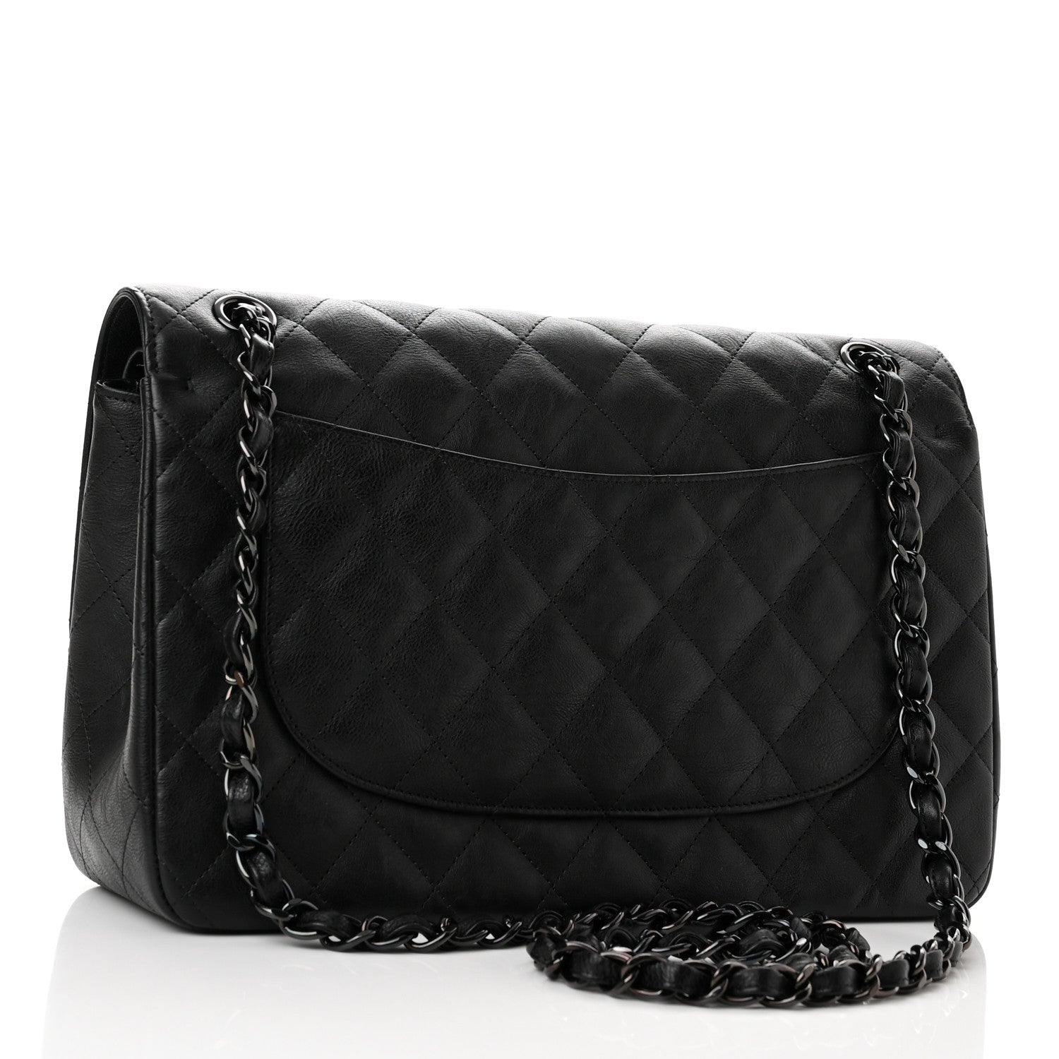 Chanel Crumpled Calfskin Quilted Jumbo Double Flap So Black 3 of 10