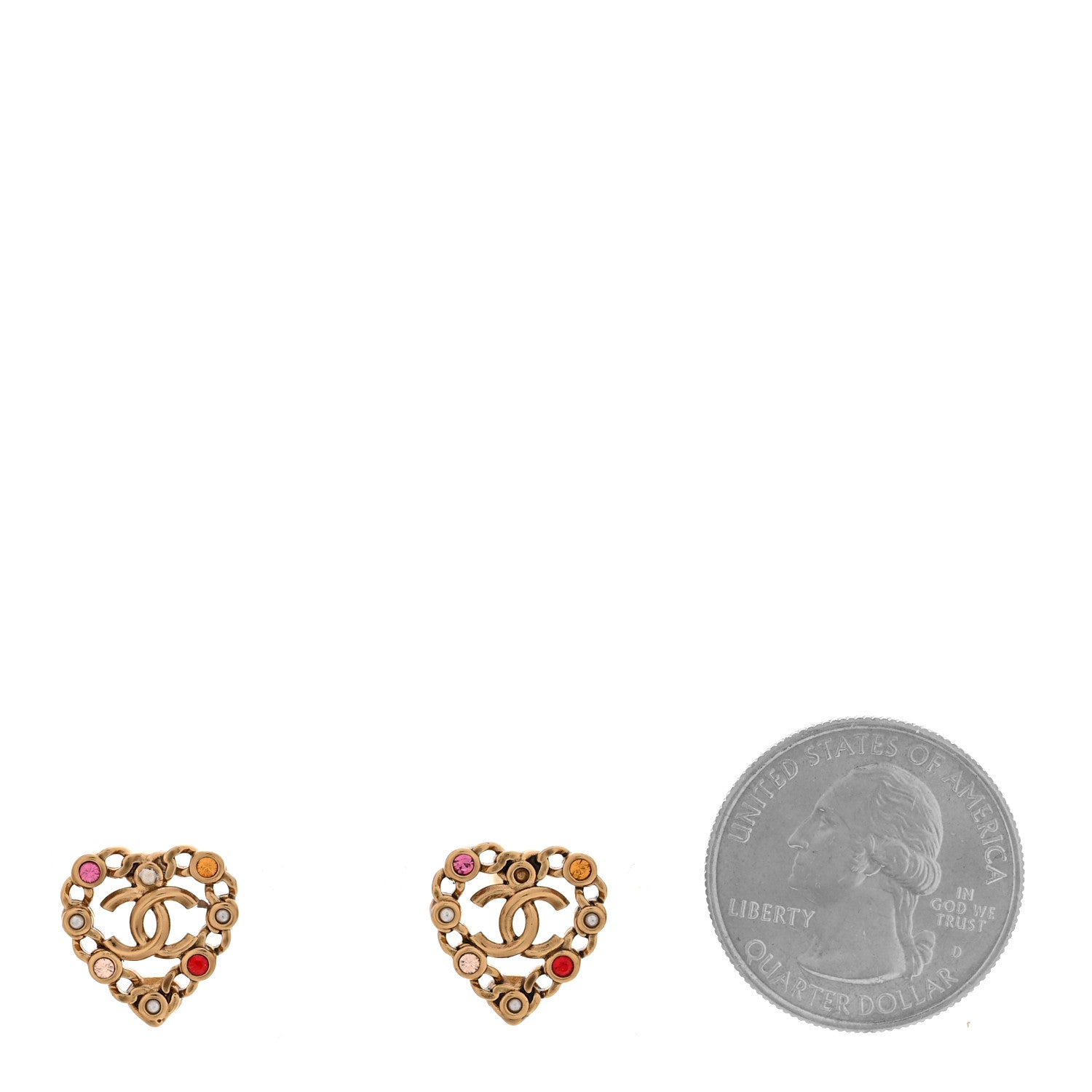 Chanel Pearl Crystal CC Heart Earrings Gold Multicolor 2 of 6
