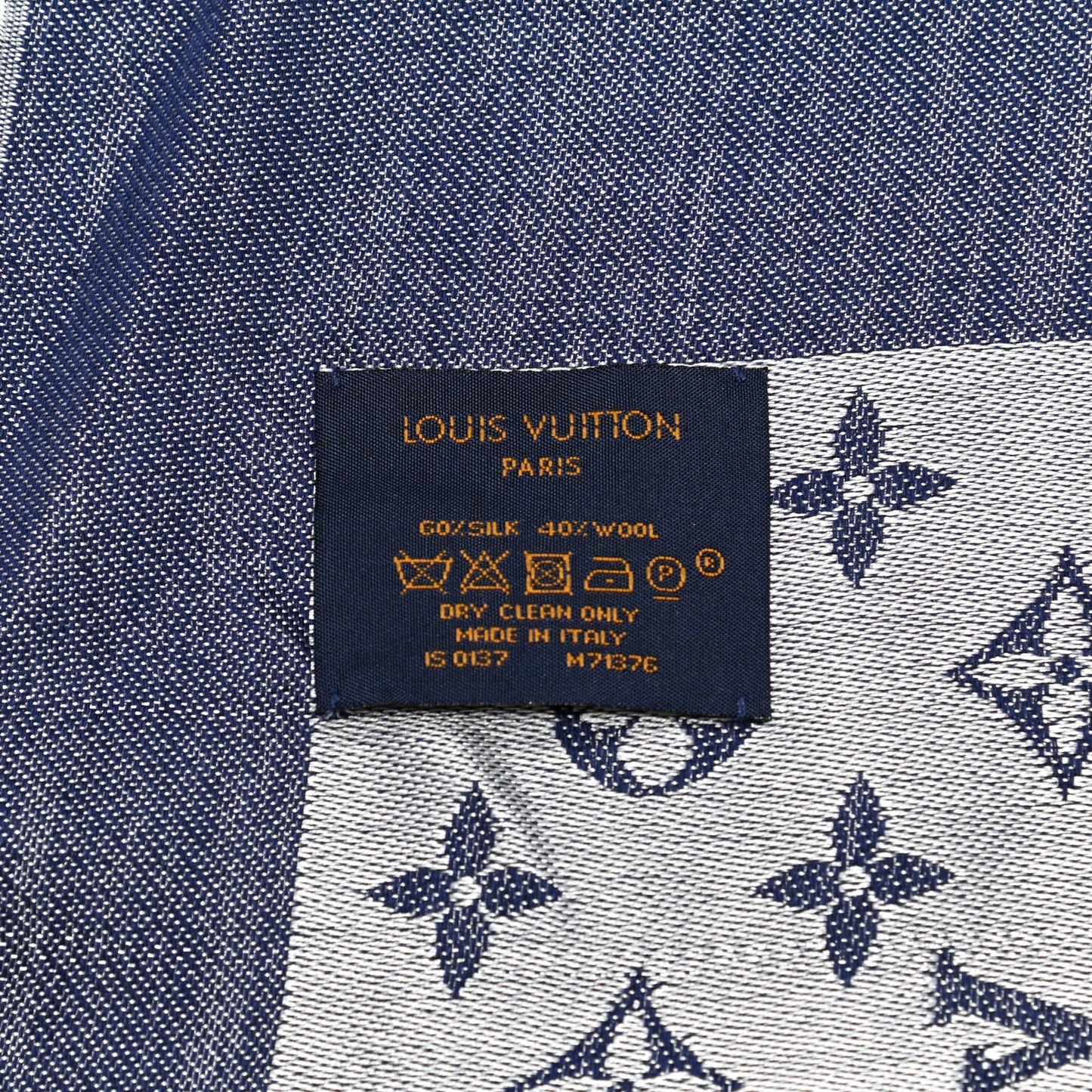 Silk Wool Monogram Denim Shawl Blue Clair