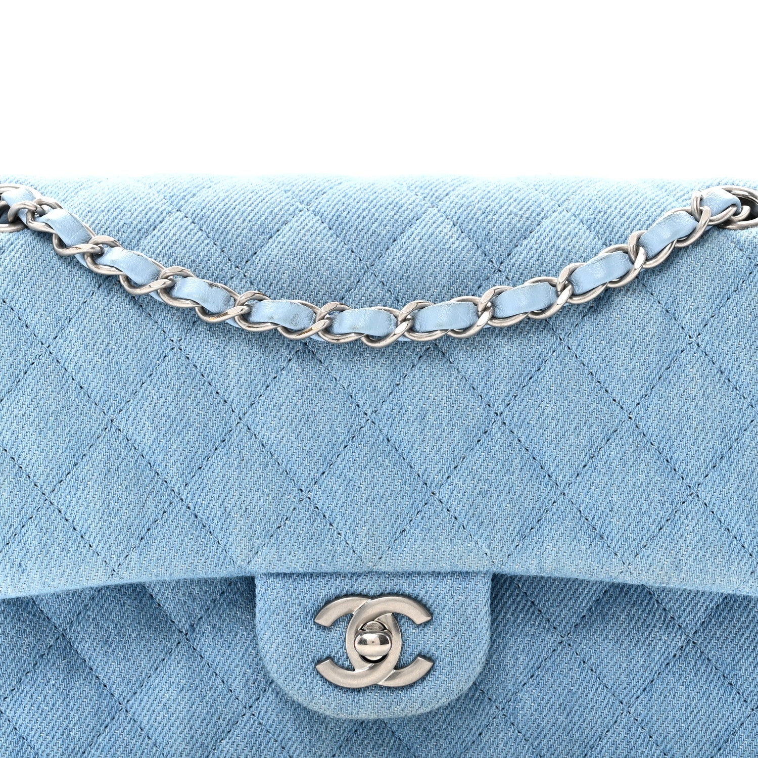 Chanel Denim Quilted Medium Double Flap Light Blue 8 of 10