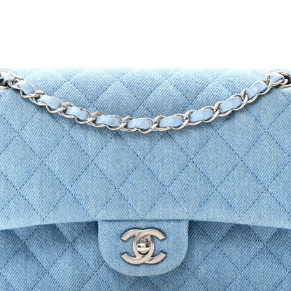 Chanel Denim Quilted Medium Double Flap Light Blue 8 of 10