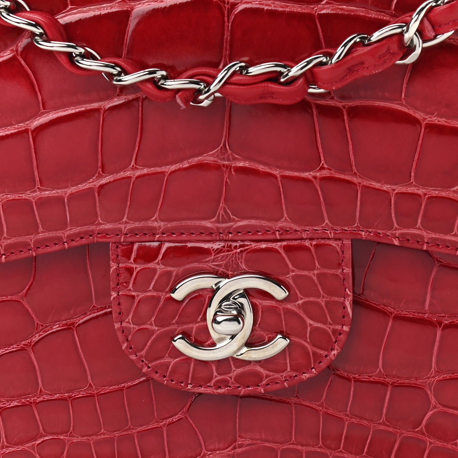 Chanel Alligator Jumbo Double Flap Red 8 of 13
