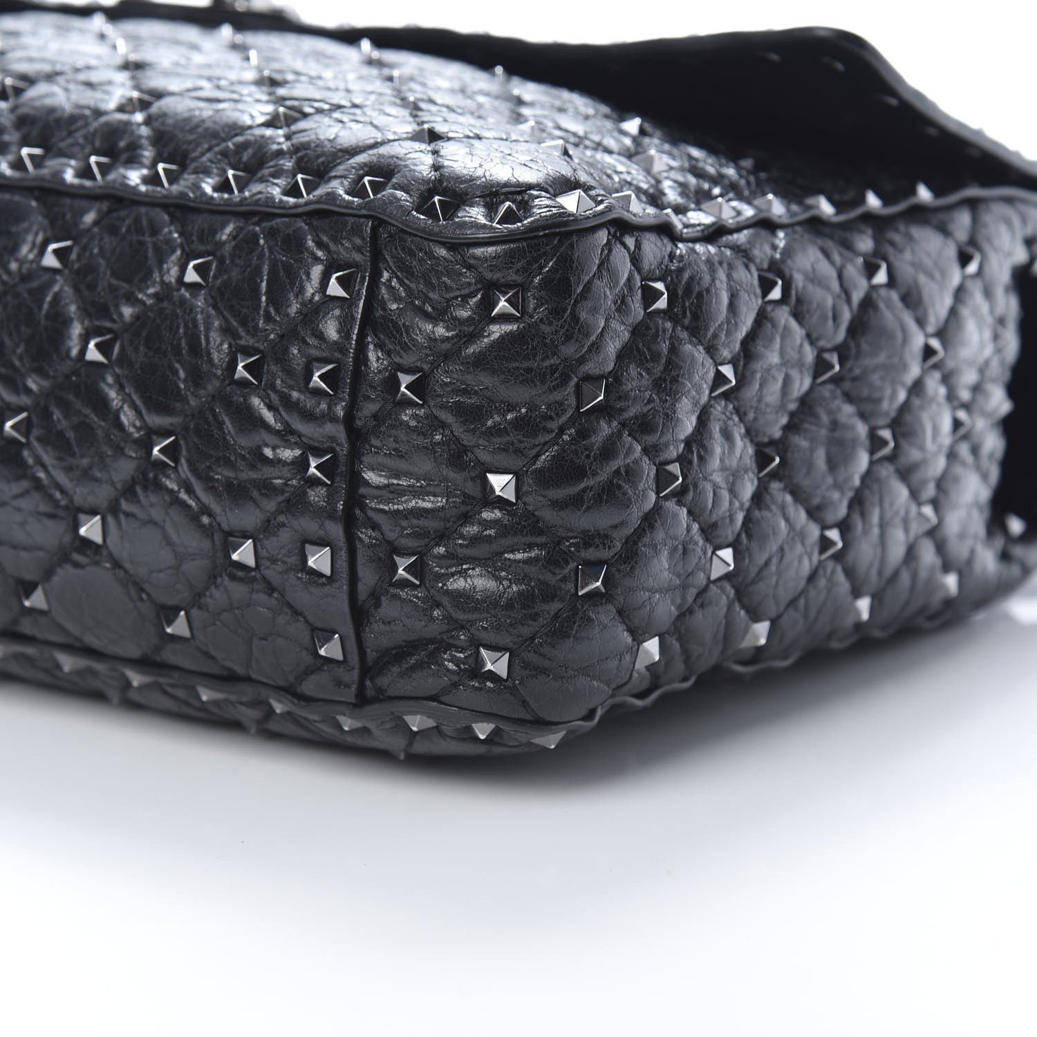 Valentino Garavani Craquele Nappa Large Rockstud Spike Shoulder Bag Black 9 of 9