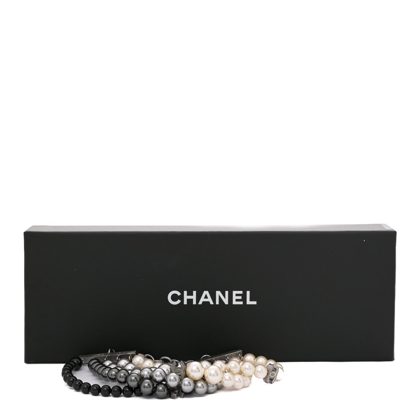 Pearl Bead CC Multistrand Bracelet Grey Black Ivory