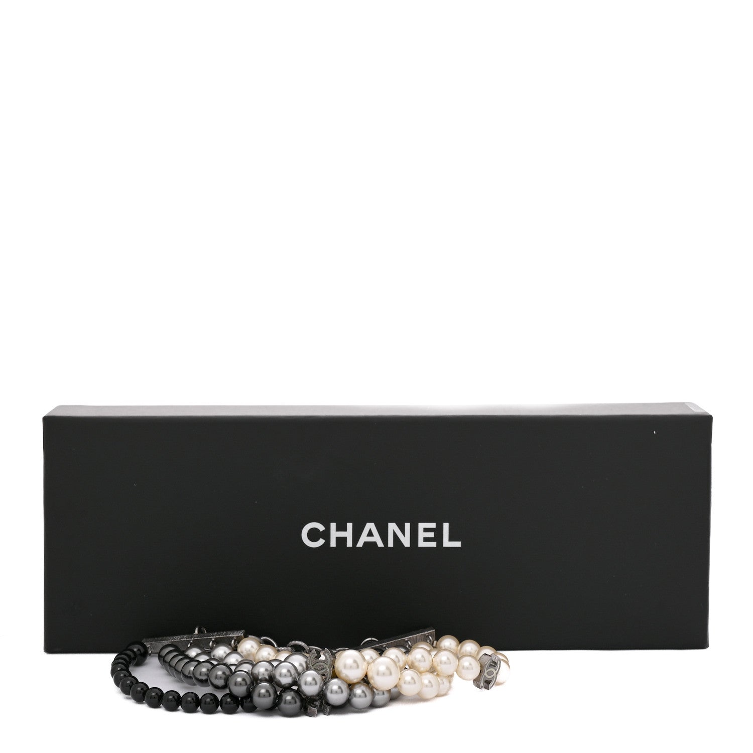 Chanel Pearl Bead CC Multistrand Bracelet Grey Black Ivory 5 of 5