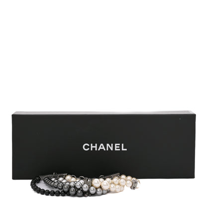Chanel Pearl Bead CC Multistrand Bracelet Grey Black Ivory 5 of 5