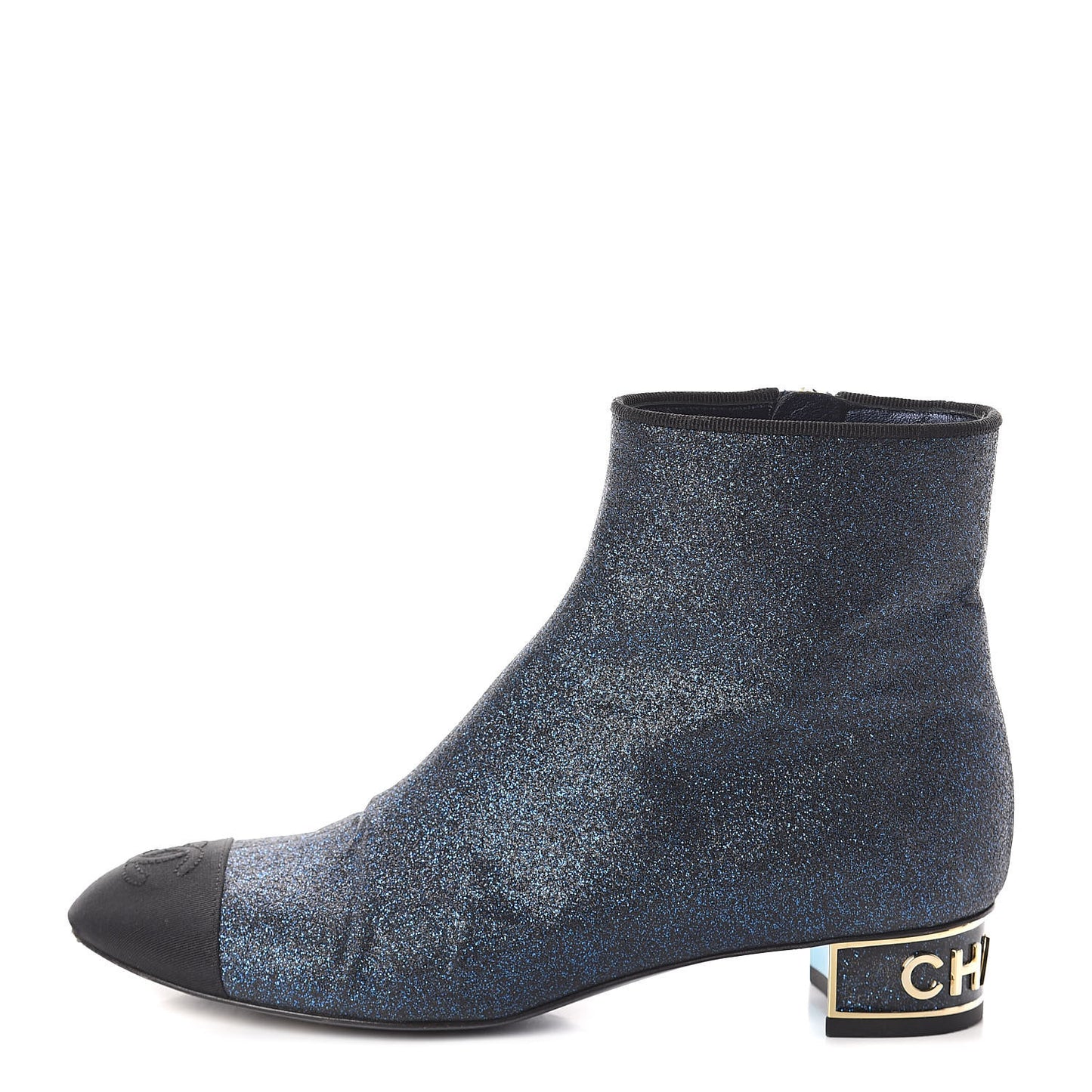 Sequin Grosgrain Cap Toe Short Boots 36.5 Navy Black