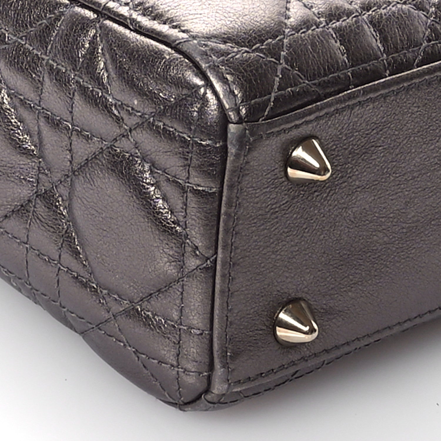 Christian Dior Metallic Grained Calfskin Cannage Small Lady Dior Gunmetal 9 of 11