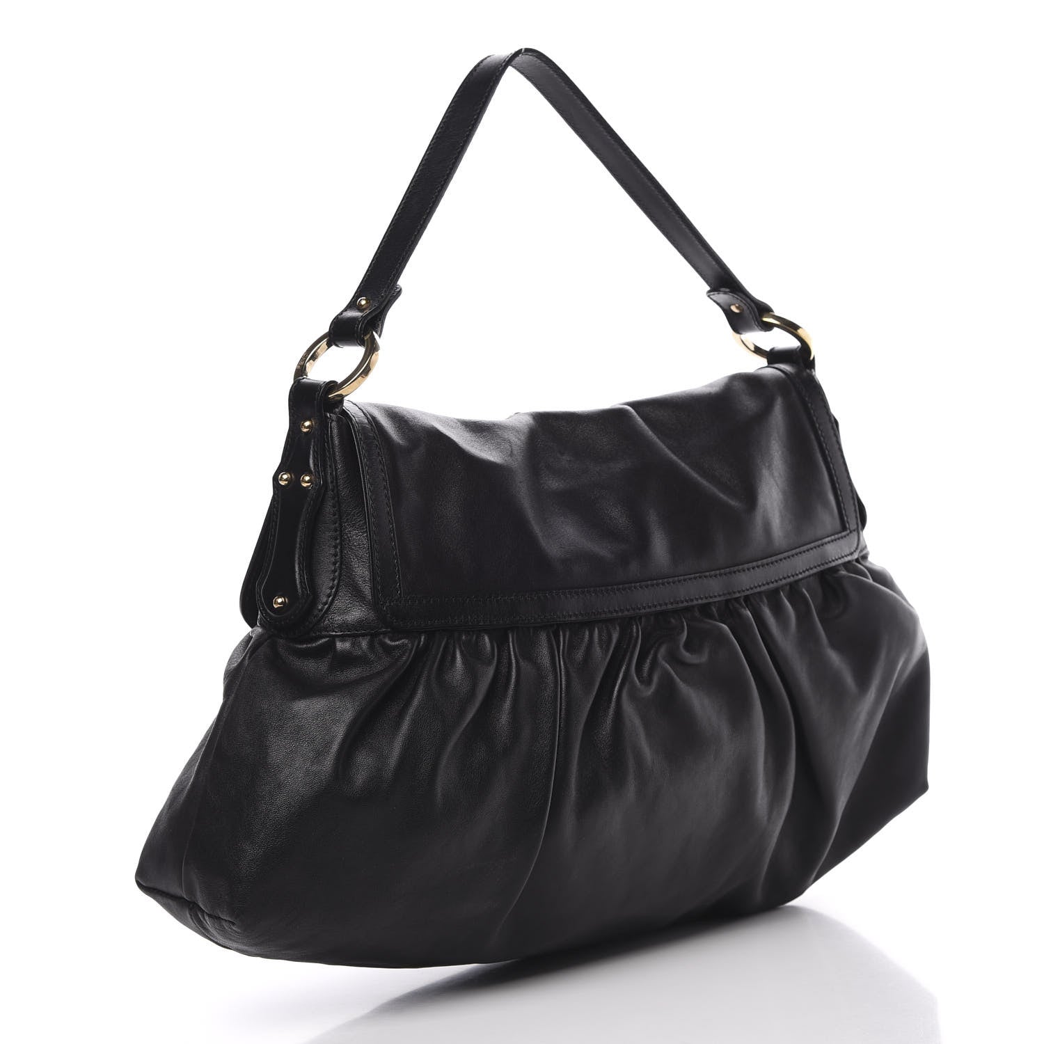 Fendi Lambskin Studded Large Chef Shoulder Bag Black 3 of 12