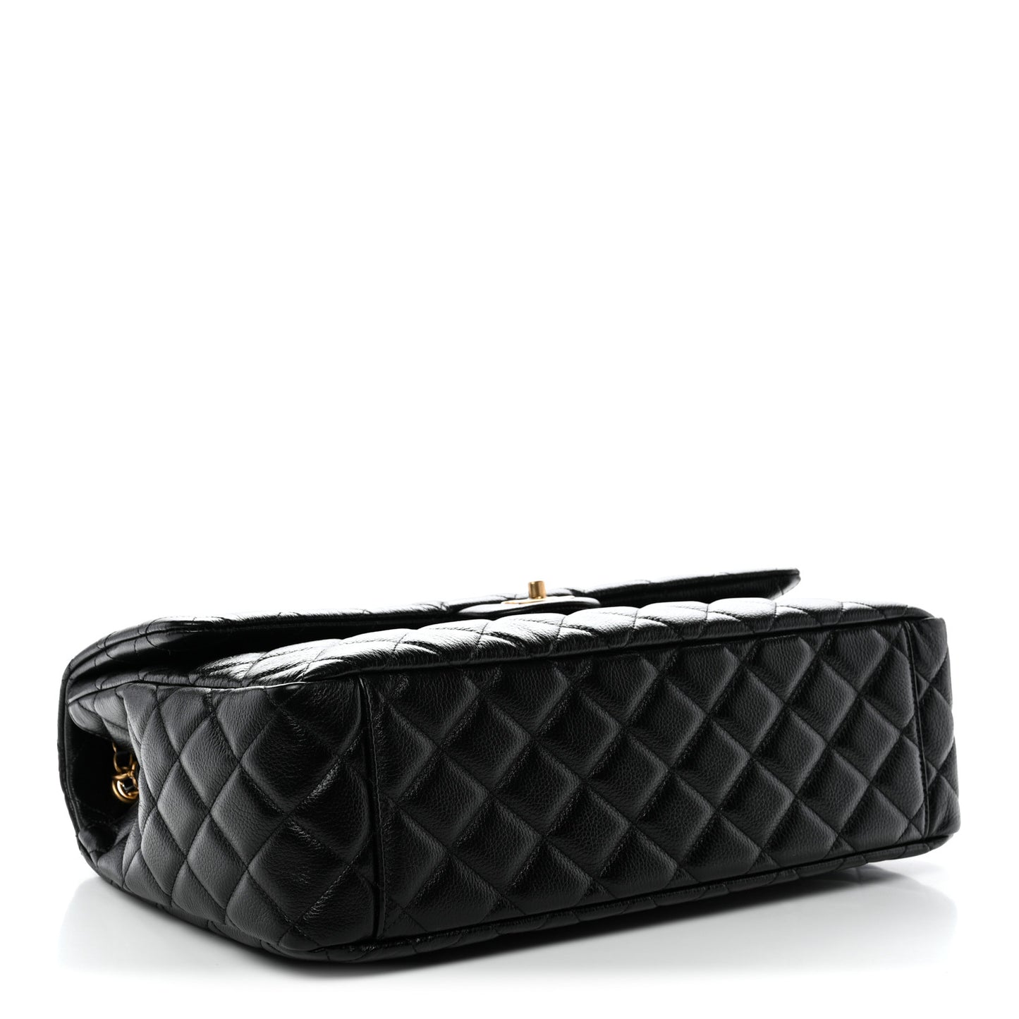 Grained Calfskin Quilted XXL Travel Flap Bag Black