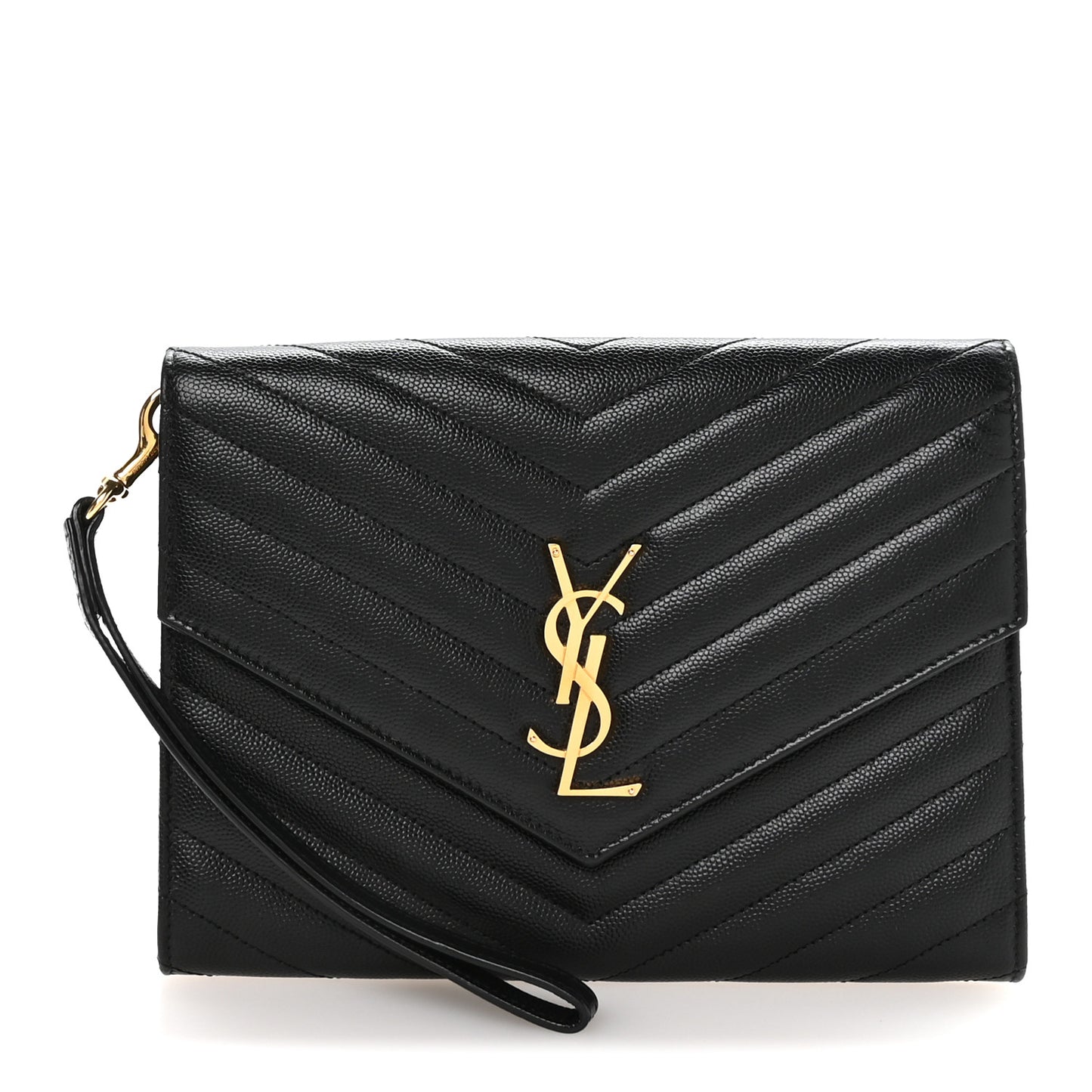 Grain De Poudre Matelasse Chevron Monogram Envelope Clutch Black