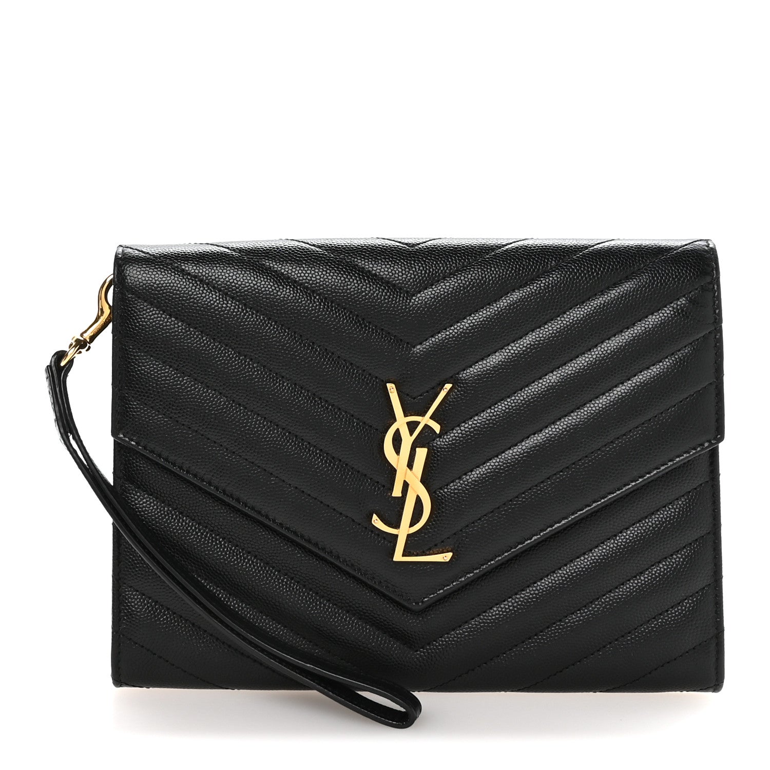 Saint Laurent Grain De Poudre Matelasse Chevron Monogram Envelope Clutch Black 1 of 8