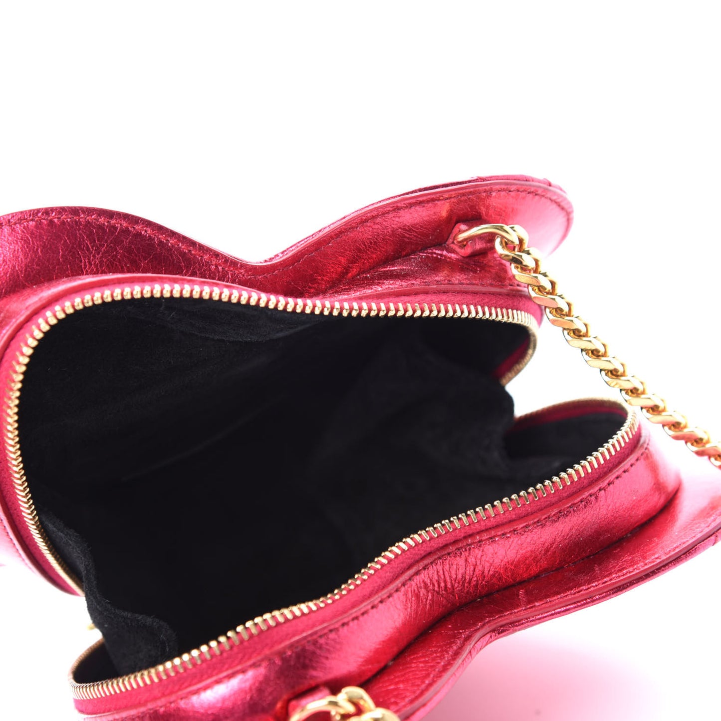 Metallic Calfskin Matelasse Chevron Monogram Small Love Heart Chain Bag Red