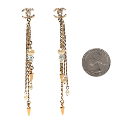 Chanel Glass Pearl CC Long Drop Earrings Gold 2 of 4