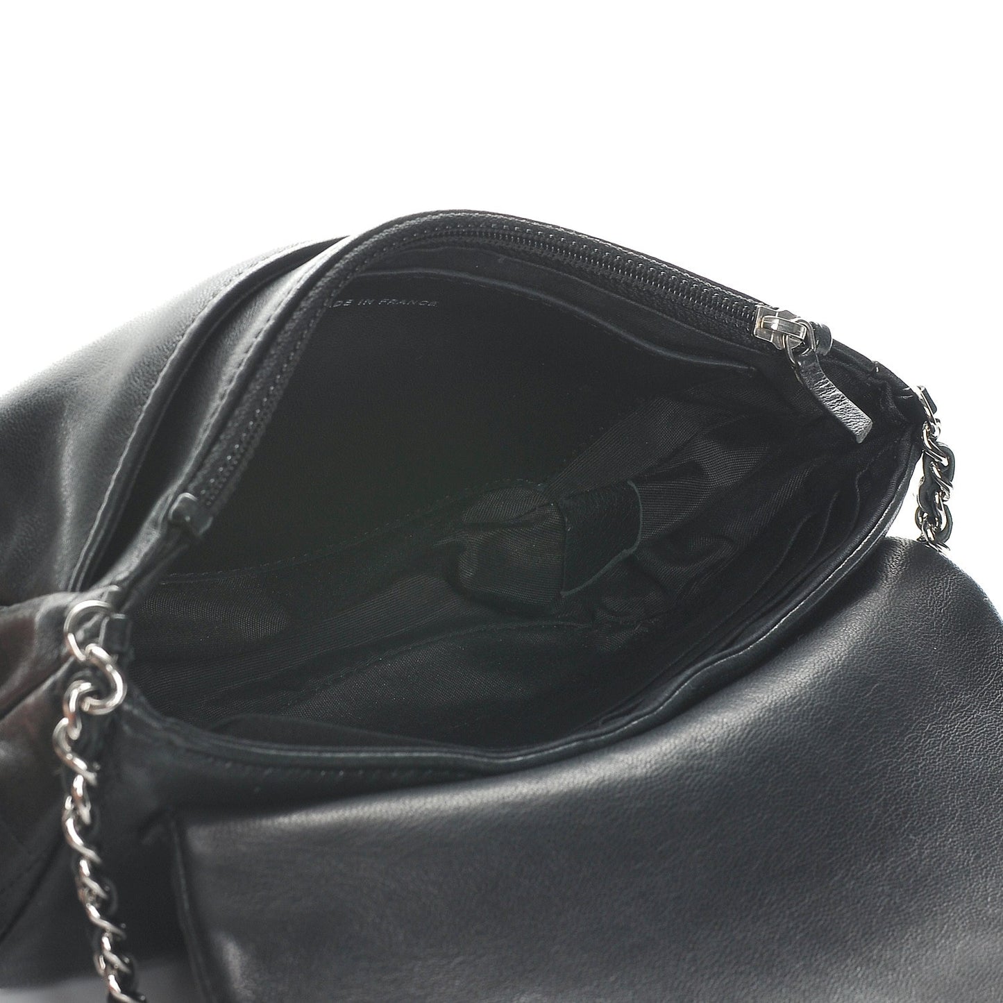 Lambskin Half Moon Wallet On Chain WOC Black