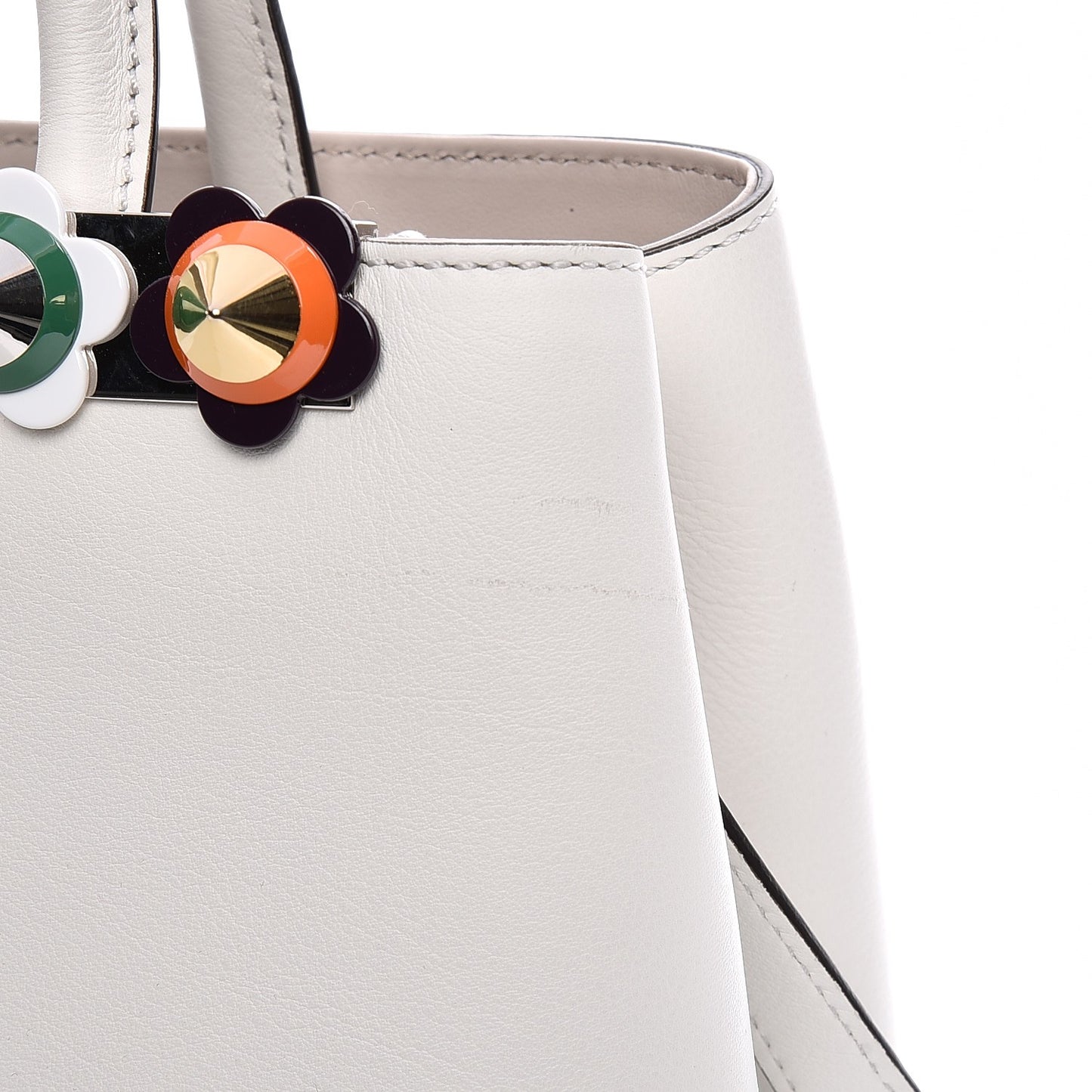 Calfskin PVC Flower Studs Petite 2Jours Tote White Ice Multicolor