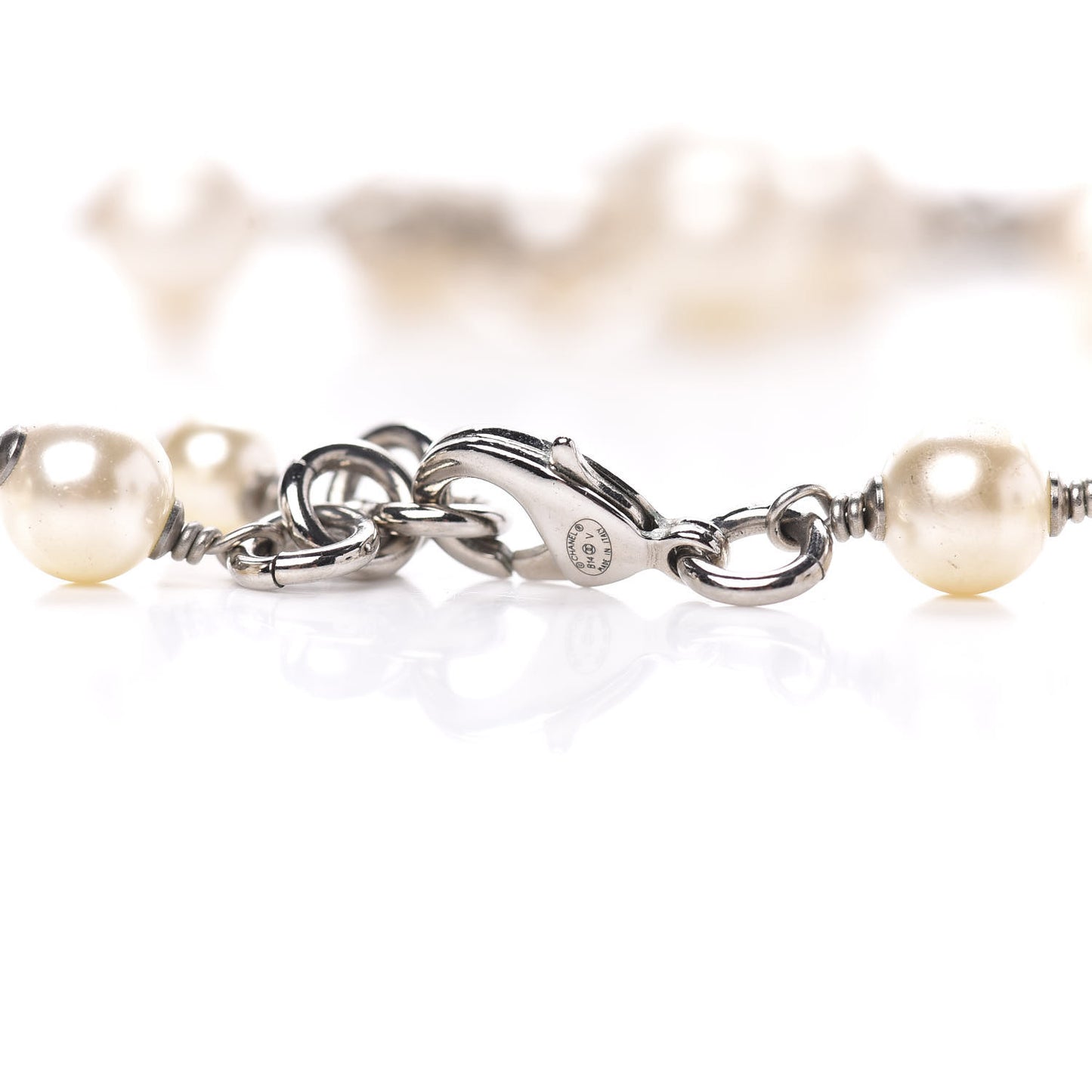 Crystal Pearl CC Necklace Silver