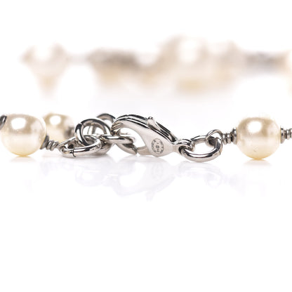 Chanel Crystal Pearl CC Necklace Silver 4 of 5