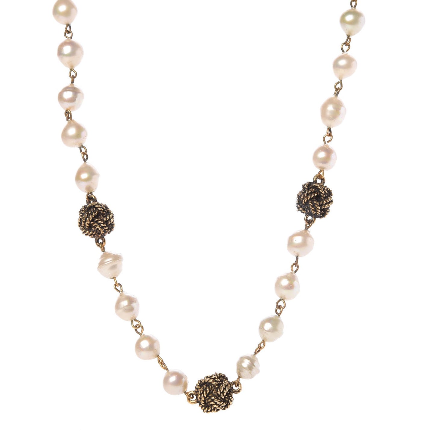 Pearl Knot Chain Necklace Gold