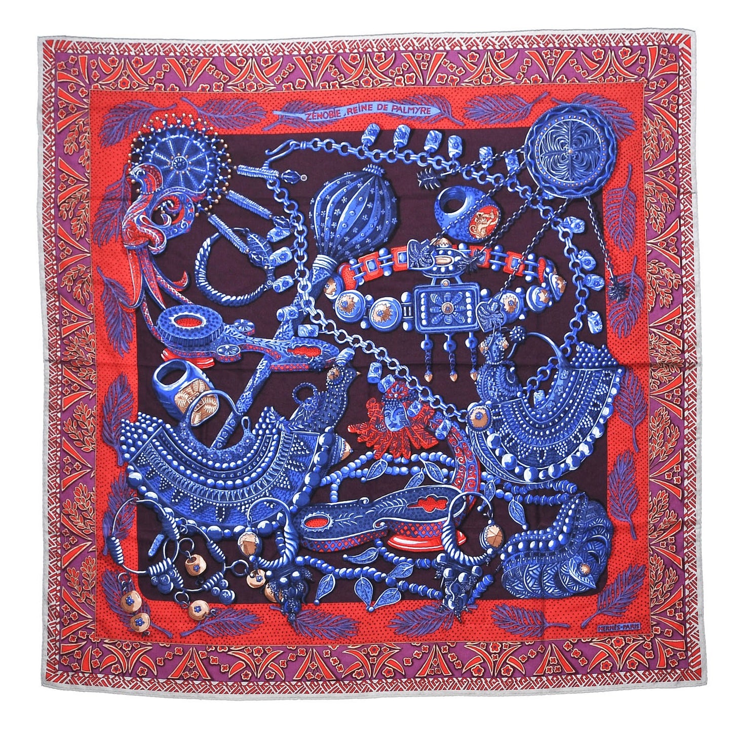 Cashmere Silk Zenobie Reine De Palmyre 140 Aubergine Bleu Dur Rouge