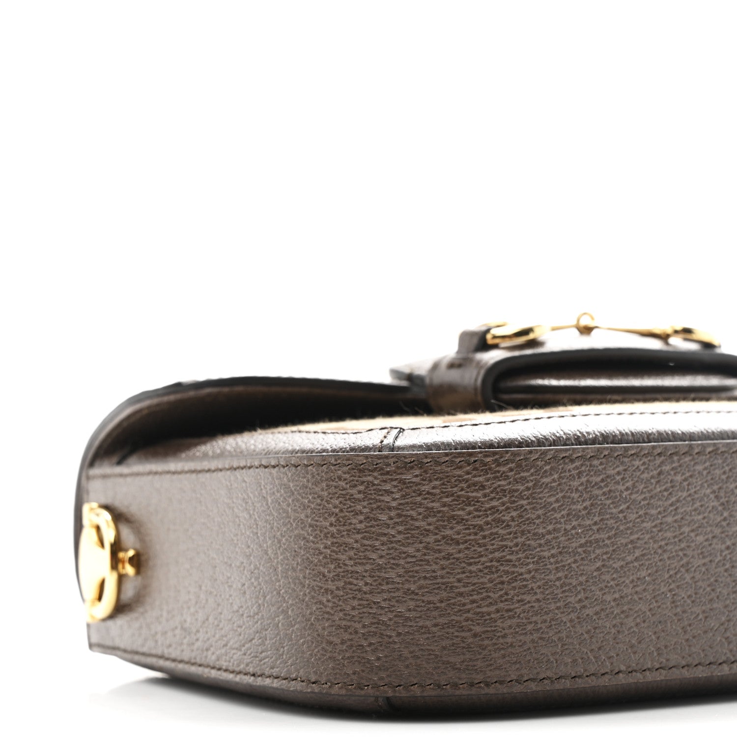 Gucci Monogram Jumbo GG Textured Dollar Calfskin Web Mini Horsebit 1955 Shoulder Bag Camel Ebony New Acero 8 of 9