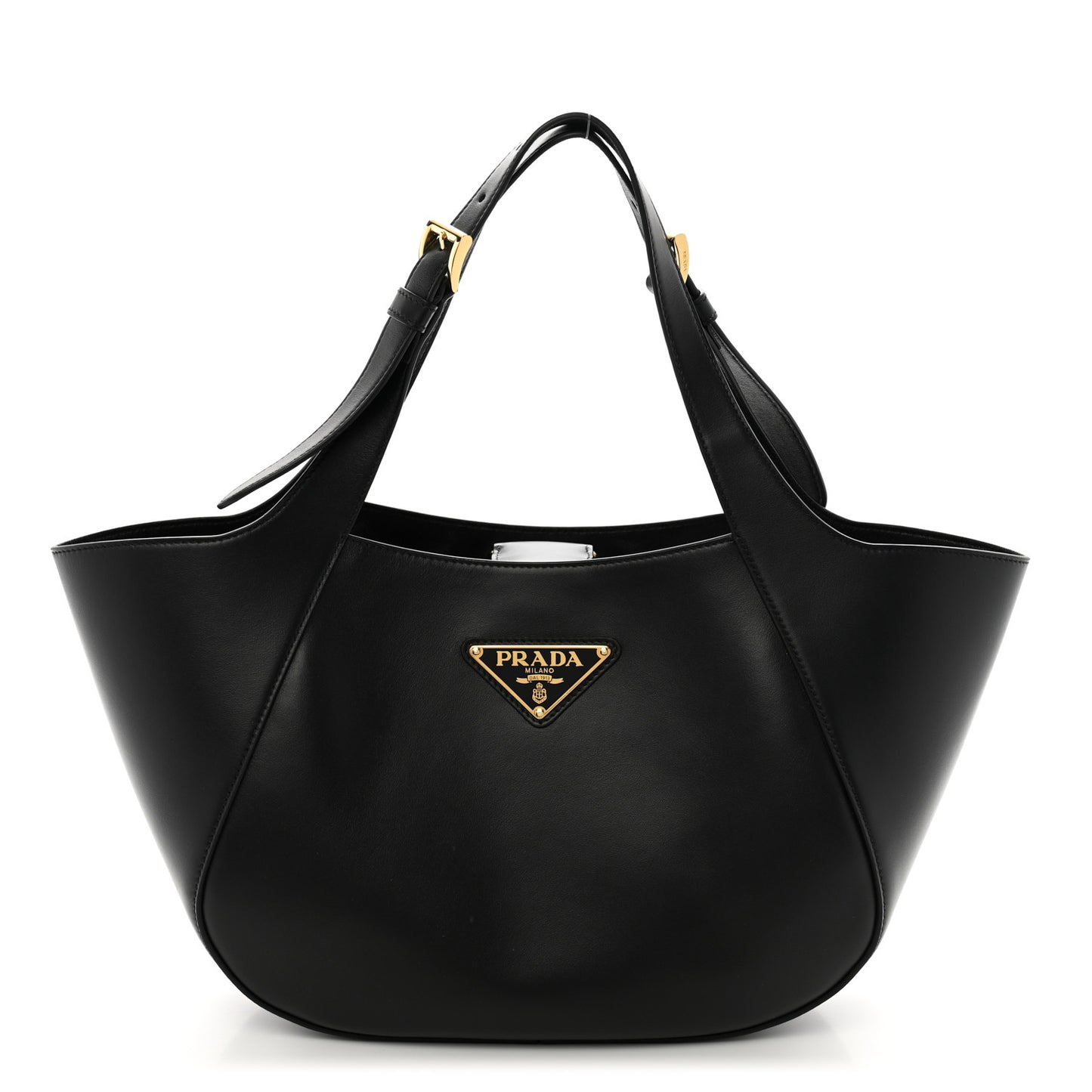 City Calfskin Metal Triangle Logo Tote Black