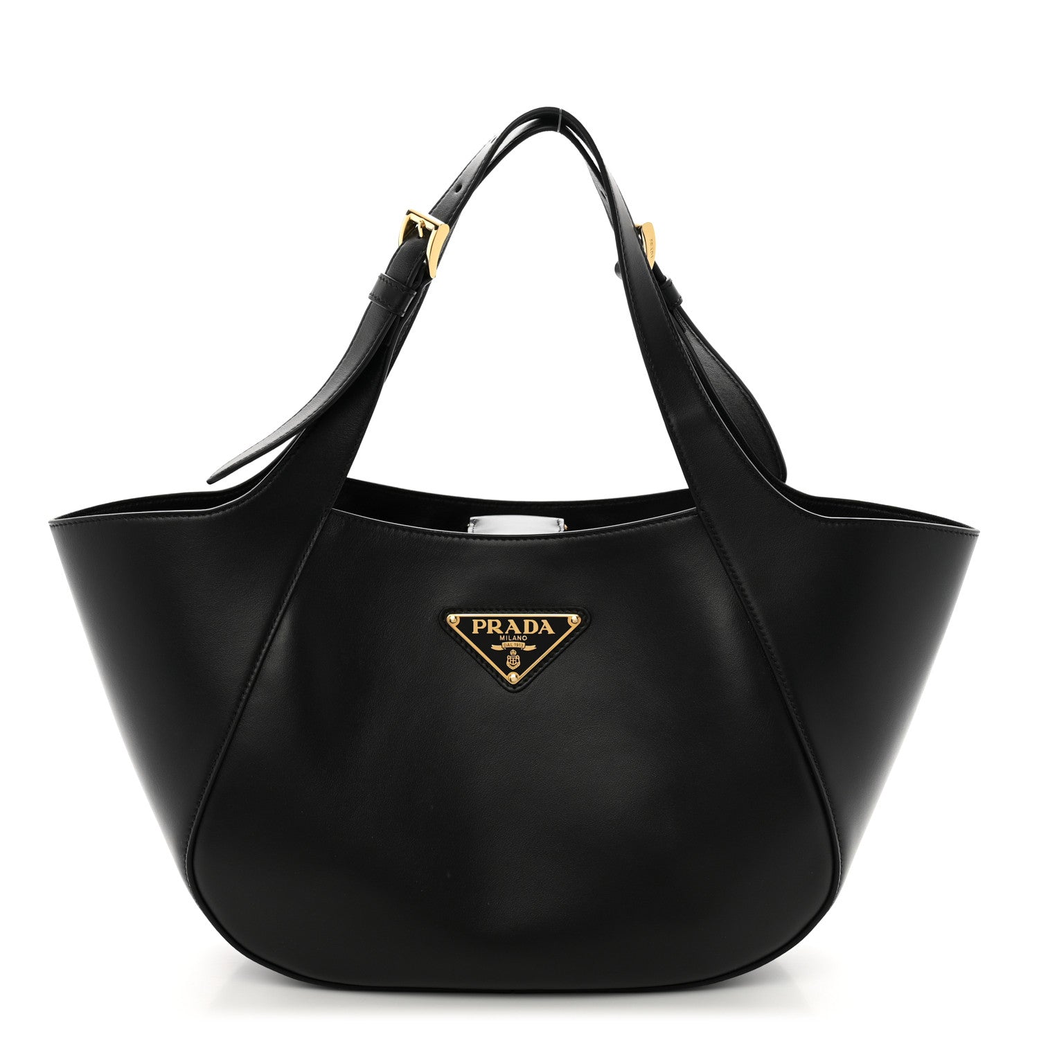 Prada City Calfskin Metal Triangle Logo Tote Black 1 of 9