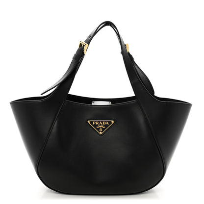 Prada City Calfskin Metal Triangle Logo Tote Black 1 of 9