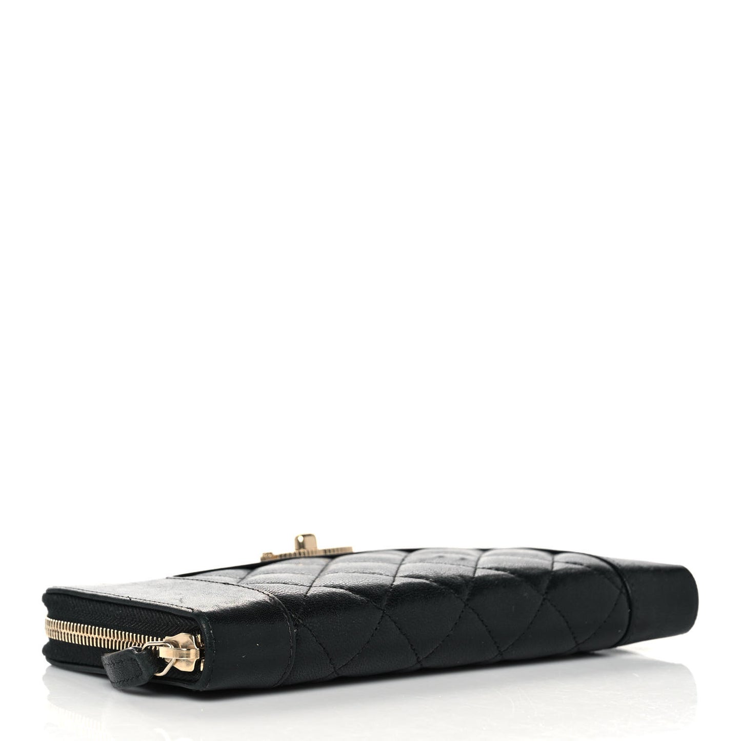 Sheepskin Quilted Mademoiselle Vintage Zip Around Wallet Black
