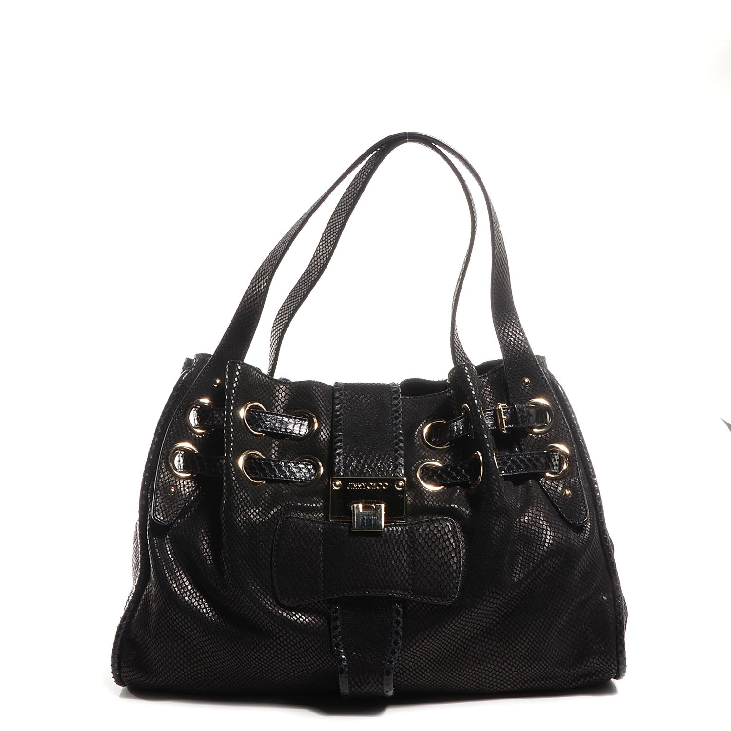 Jimmy Choo Snake Embossed Leather Ramona Black 1 of 9