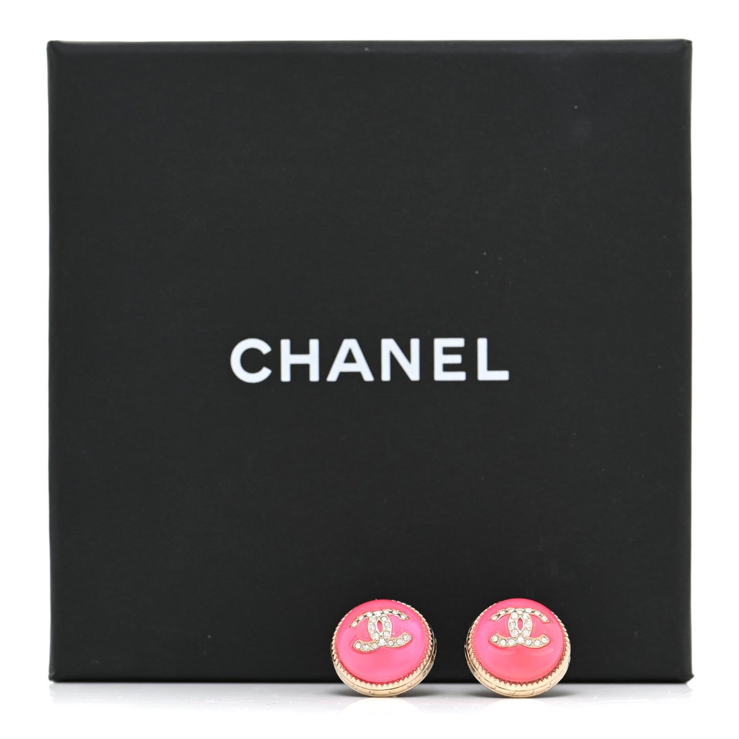 Resin Crystal Chain CC Round Earrings Gold Pink