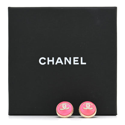 Chanel Resin Crystal Chain CC Round Earrings Gold Pink 5 of 5