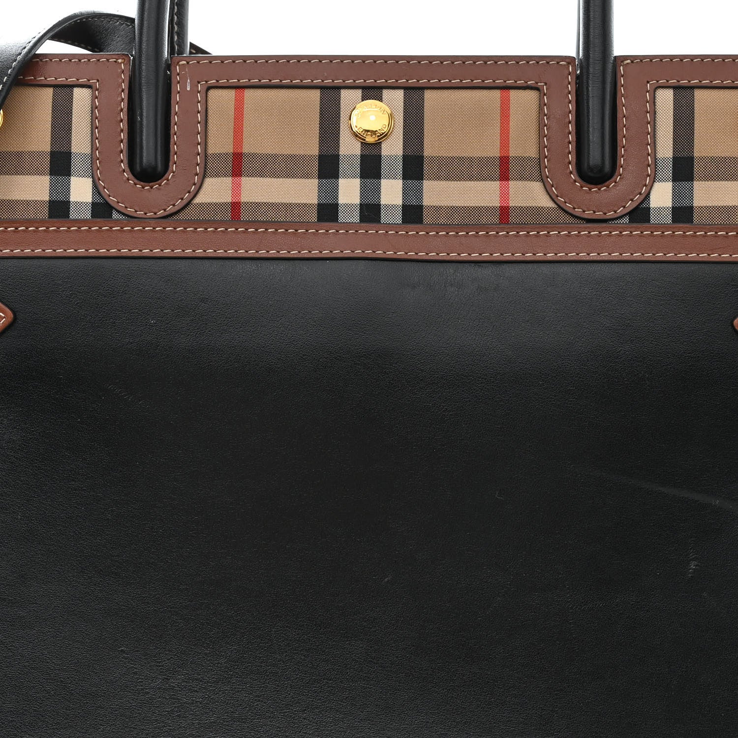 Burberry Calfskin Vintage Check Medium Two Handle Title Bag Black 7 of 17