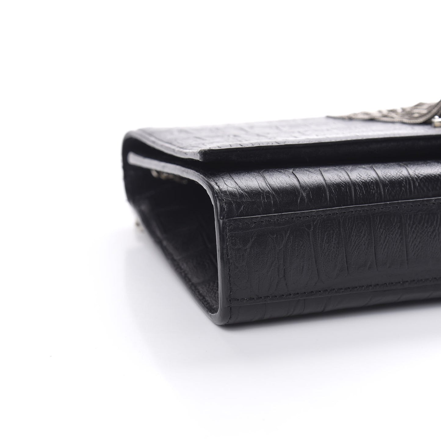 Calfskin Crocodile Embossed Medium Classic Monogram Kate Tassel Satchel Black