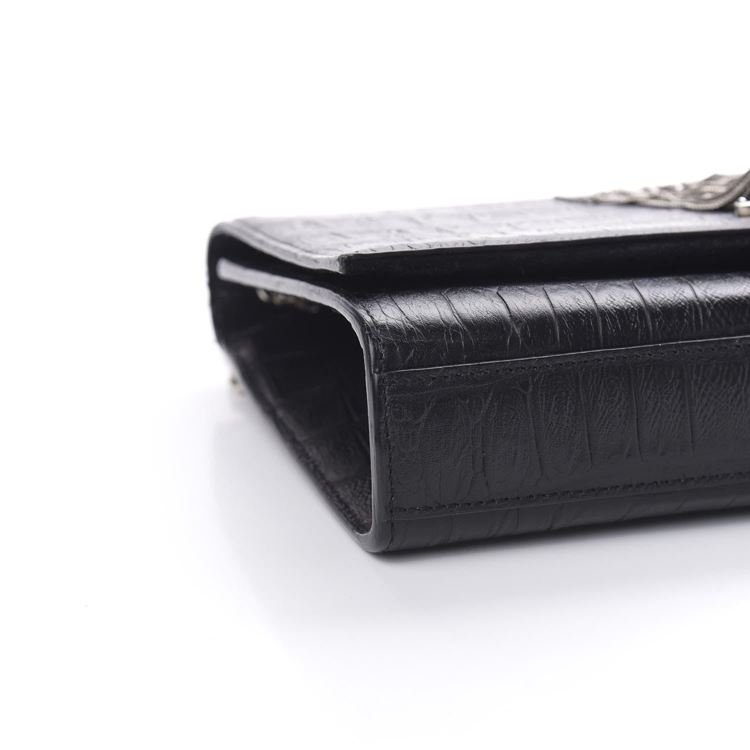 Saint Laurent Calfskin Crocodile Embossed Medium Classic Monogram Kate Tassel Satchel Black 8 of 13