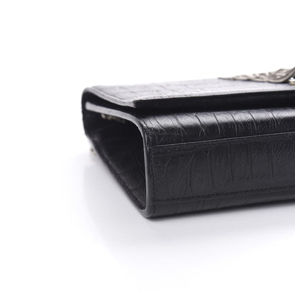 Saint Laurent Calfskin Crocodile Embossed Medium Classic Monogram Kate Tassel Satchel Black 8 of 13