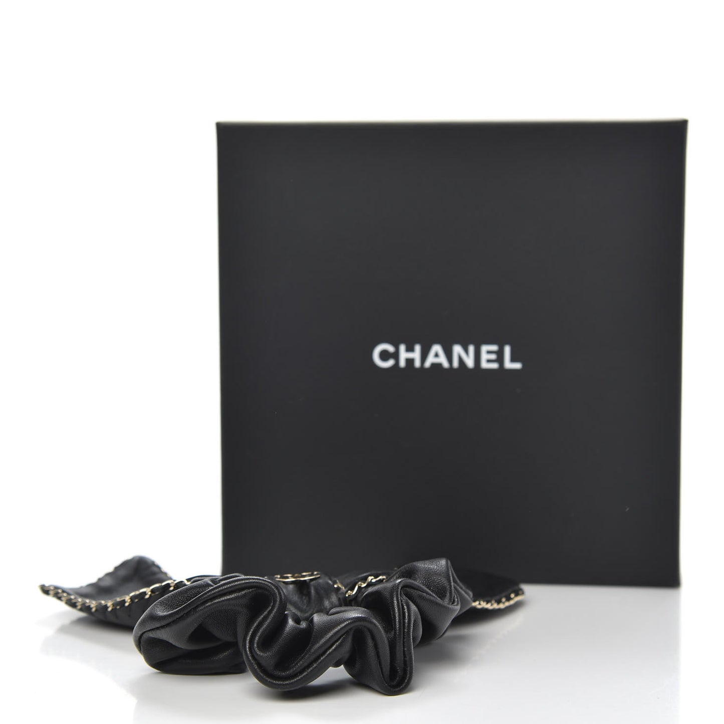 Lambskin Chain CC Hair Bow Tie Black Gold