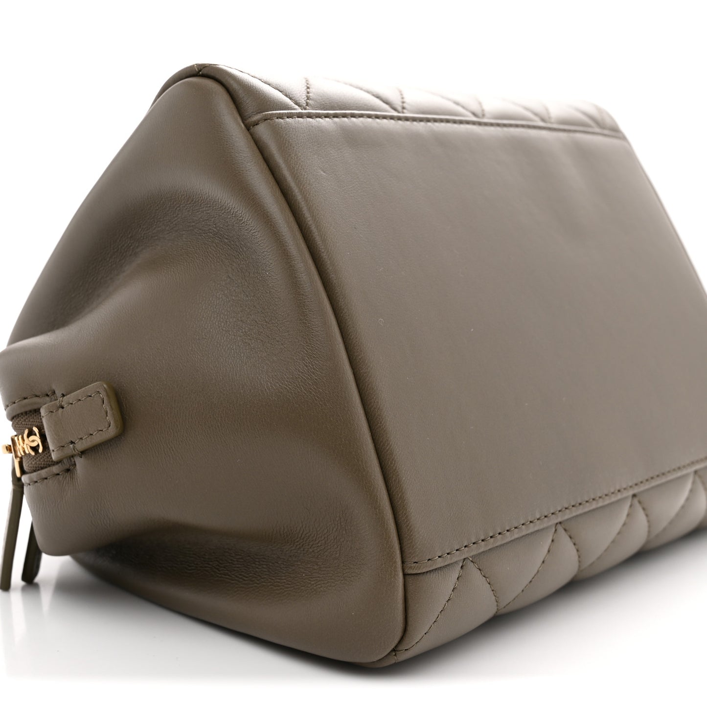 Lambskin Quilted Small CC Bowling Bag Dark Khaki
