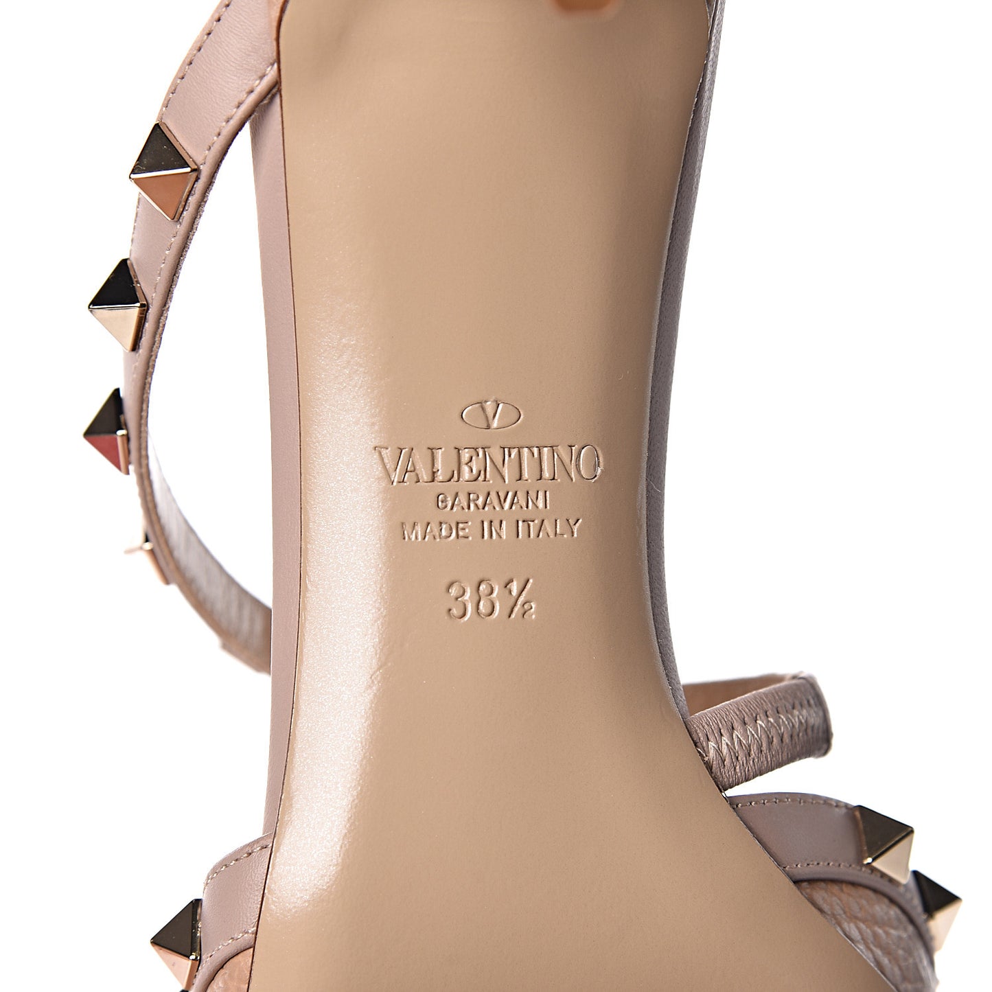 Pebbled Calfskin Rockstud Cross Strap 50mm Mules 38.5 Poudre