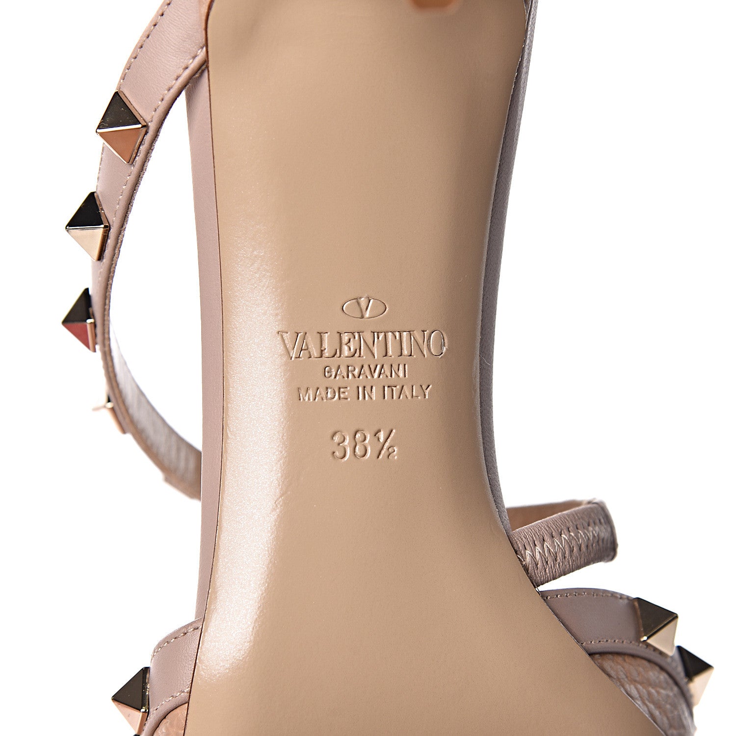 Valentino Garavani Pebbled Calfskin Rockstud Cross Strap 50mm Mules 38.5 Poudre 6 of 9