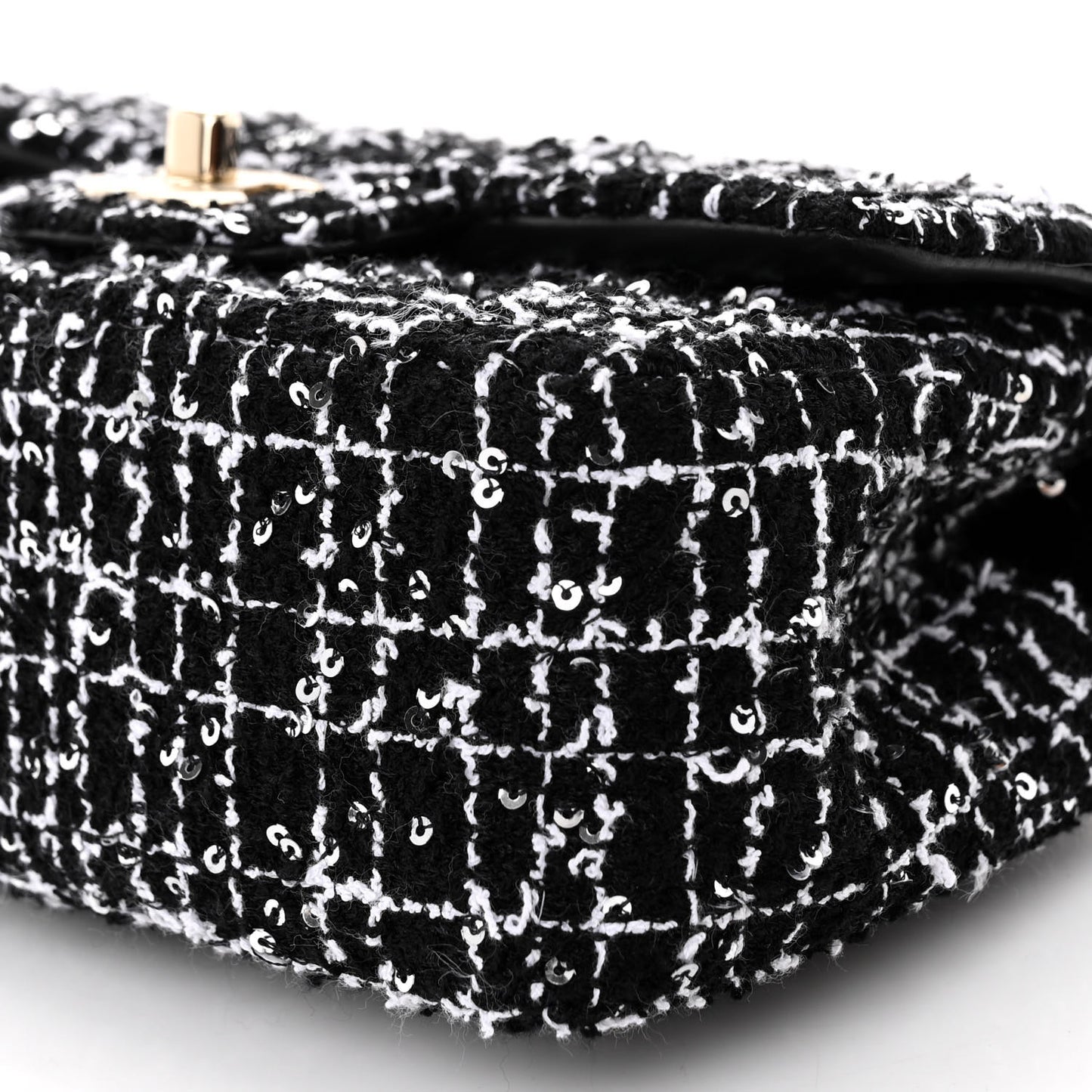 Tweed Quilted Mini Top Handle Rectangular Flap Black White
