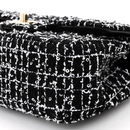 Chanel Tweed Quilted Mini Top Handle Rectangular Flap Black White 10 of 11